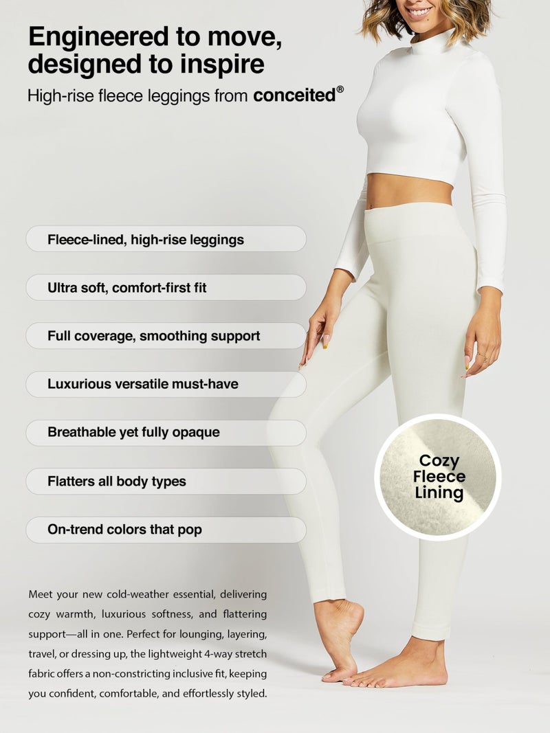 Conceited Fleece Lined Leggings Women - Warm - Winter - Women's Tights - Available in Plus Size - Diamond - Large - X-Large Off-White - Image 2